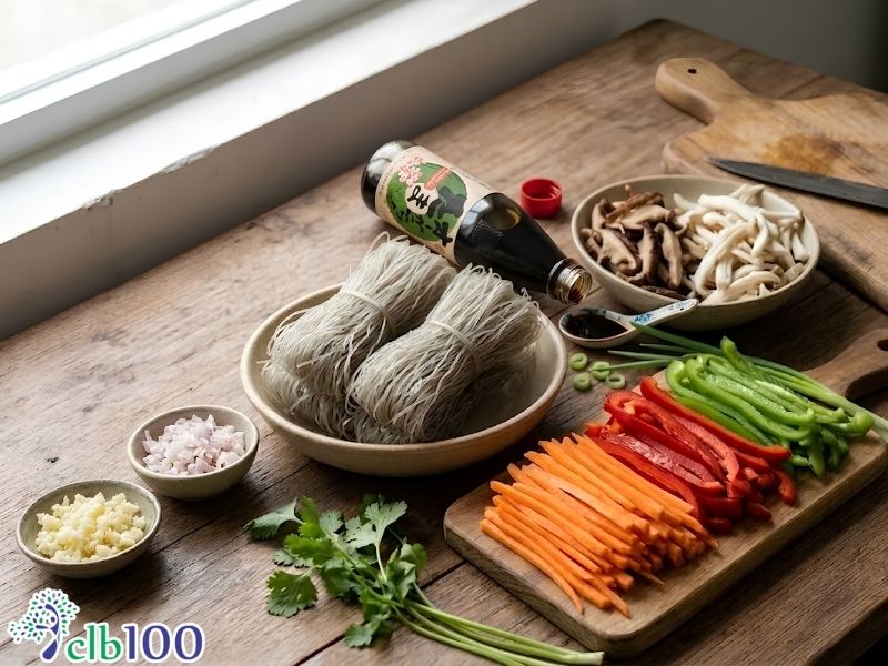 Chuẩn bị nguyên liệu làm món miến dong xào thập cẩm