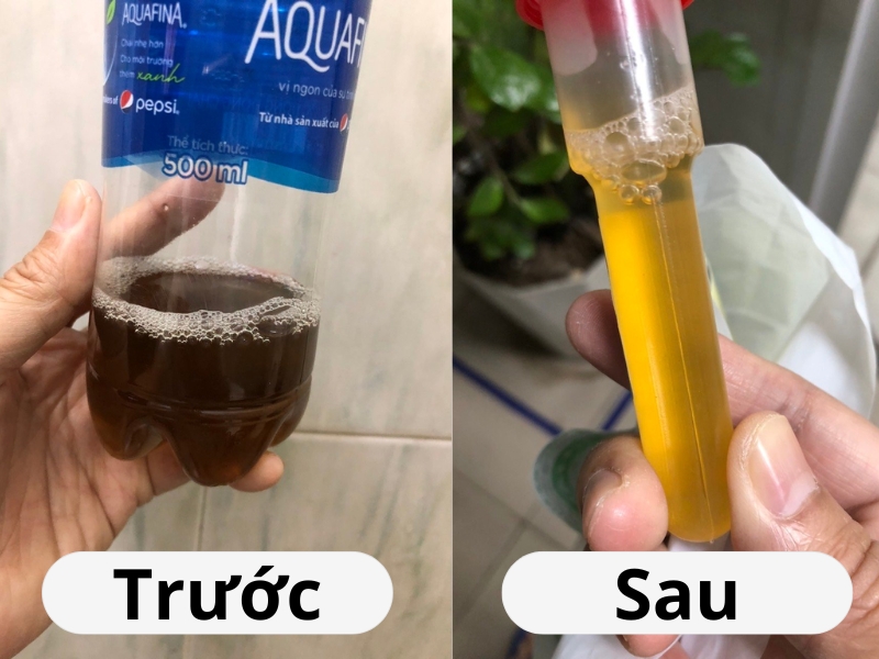 Nước tiểu của anh Dương trước và sau khi áp dụng thực dưỡng